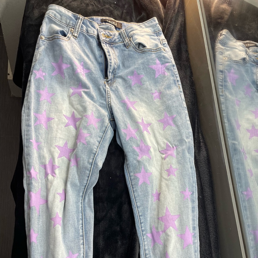 AKIRA Light Blue Jeans with Purple Star Pattern